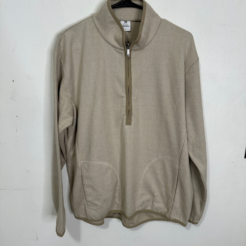 Daily Sports Sweden Womens Herringbone Quarter Zip Pullover Tan White Large